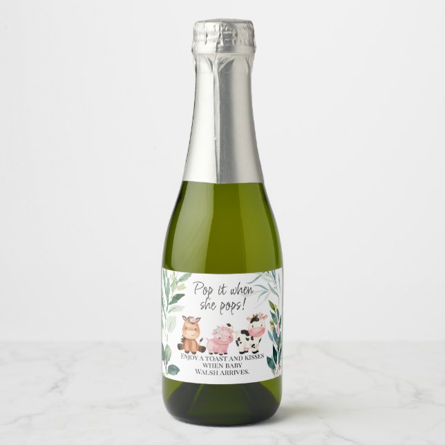 Foliage Farm Baby Shower Pop It Sparkling Wine Lab Sparkling Wine Label (Front)