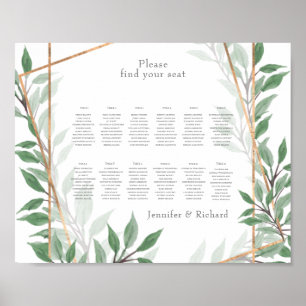 Foliage Faux gold geometric seating plan Poster
