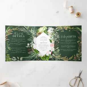 Foliage + floral wedding invitation and details