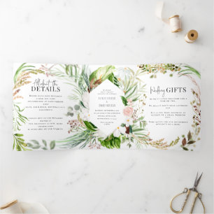 Foliage + floral wedding invitation and details