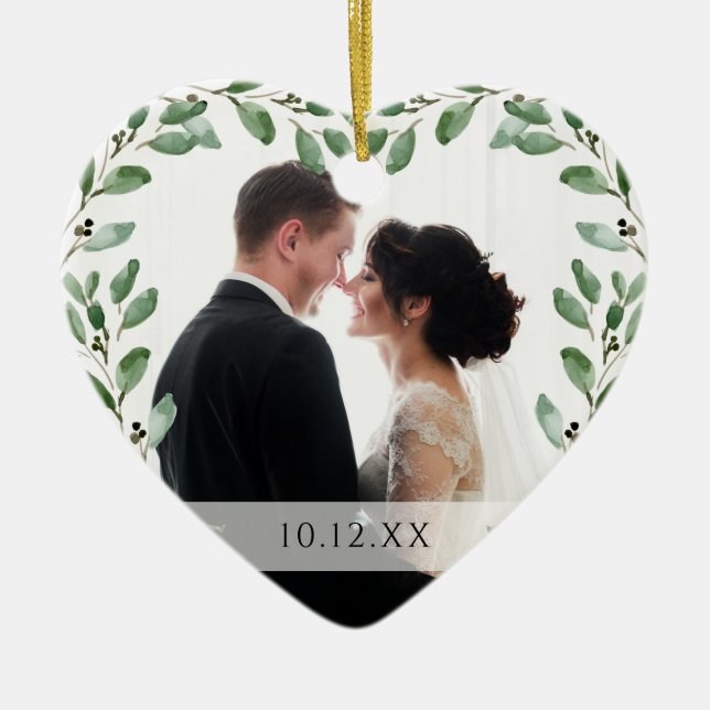 Foliage Frame | Special Date and Two Photos Ceramic Ornament (Front)