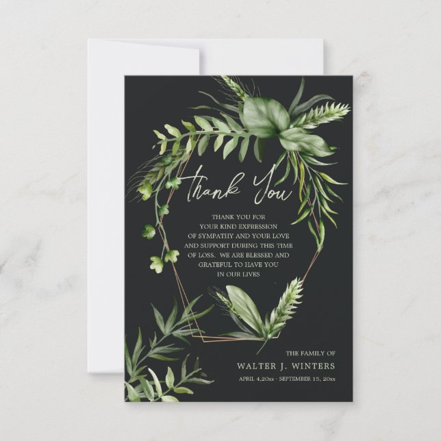 Foliage Frame Sympathy Thank You Card (Front)