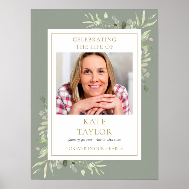 Foliage Funeral Celebration Of Life Photo Sign (Front)