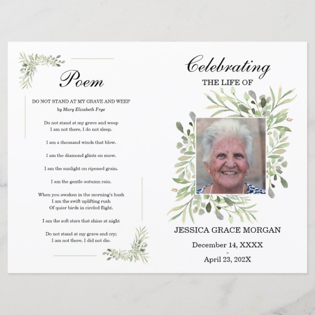 Foliage Funeral Program Template (Front)