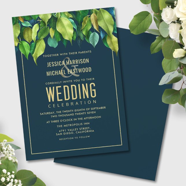 Foliage Garden Fall Leaves Greenery Modern Wedding Invitation (Creator Uploaded)