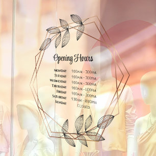 Foliage geometric frame Opening Hours Window Cling