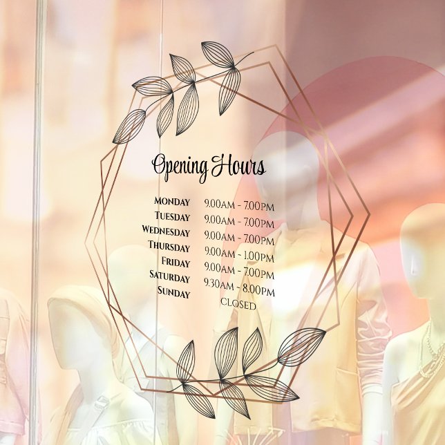 Foliage geometric frame Opening Hours Window Cling (Creator Uploaded)