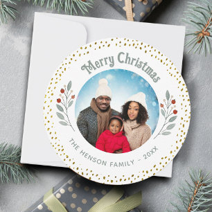 Foliage Glitter Christmas Family Photo  Holiday Card