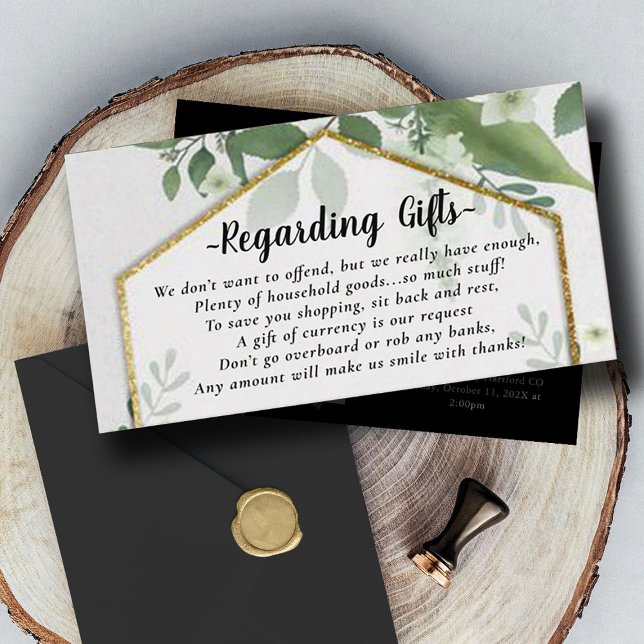 Foliage Gold Honeymoon or Wedding Gift Note Enclos Enclosure Card (Creator Uploaded)