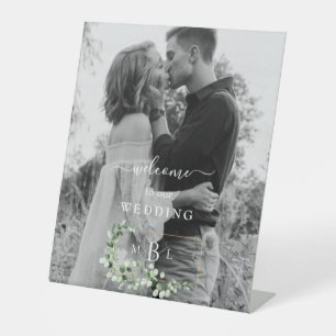 Foliage & Gold Monogram Welcome Wedding Sign