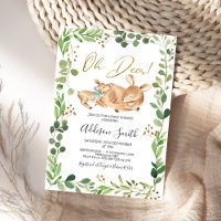 Foliage Green Border Deer Fawn Boys Baby Shower 
