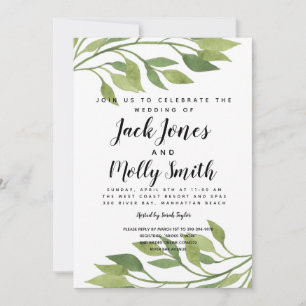 foliage green leaf modern wedding invite
