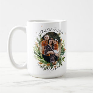 Foliage Green Leaves Family Photo Merry Christmas Coffee Mug