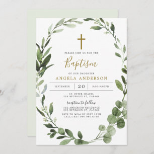 Foliage Greenery Baptism/Christening Invitation