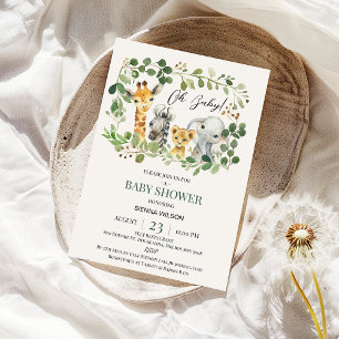 Foliage Greenery Gender Neutral Safari Baby Shower Invitation