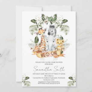 Foliage Greenery Safari Wild One Baby Shower Invitation