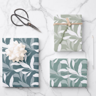 Foliage in Grace Layered Organic Silhouettes Sage Wrapping Paper Sheet