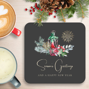 Foliage Lantern Modern Minimalist Christmas Party Square Paper Coaster