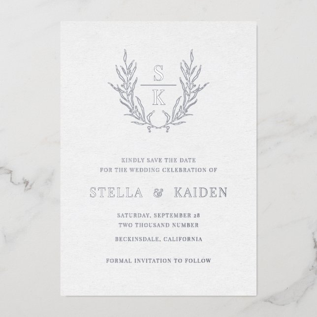 Foliage Leaf Line Art Modern Wedding Save The Date (Front)