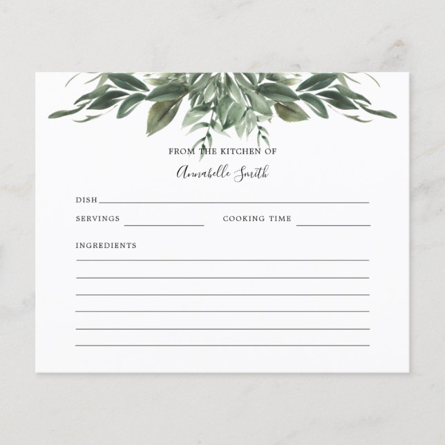 Foliage Leaf Name Recipe Card (Front)