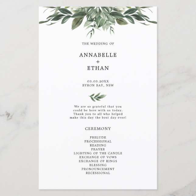 Foliage Leaf Wedding Ceremony Program (Front)