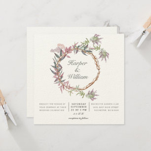 foliage leaves tropical wreath wedding invitation