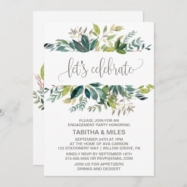 Foliage Let's Celebrate Engagement Party Invitation (Front/Back)