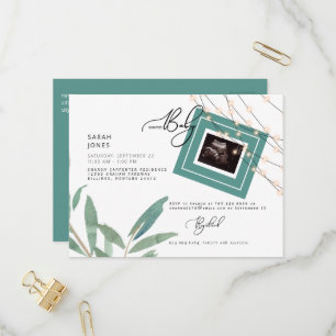 Foliage & Lights Ultrasound Teal Baby Shower  Invitation Postcard