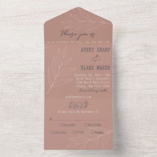 Foliage Line Art Light Terracotta & Navy Boho All In One Invitation