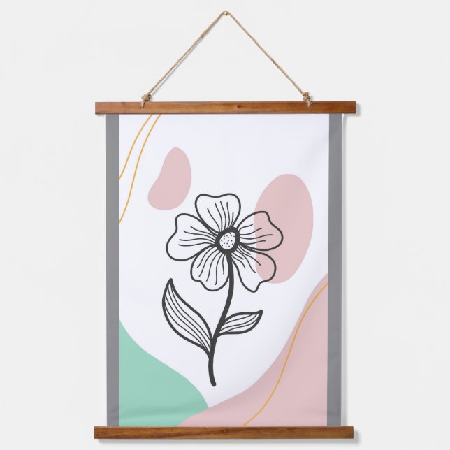 Foliage line with abstract shape hanging tapestry (Front)
