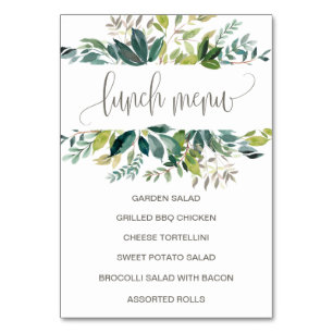 Foliage Lunch Menu Sign Table Number
