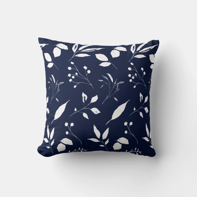 Foliage Navy Blue and White Cushion (Front)