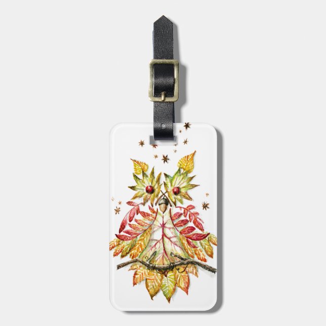 Foliage owl luggage tag (Front Vertical)