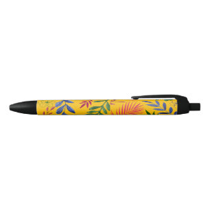 Foliage Pattern With Colorful Flowers Black Ink Pen