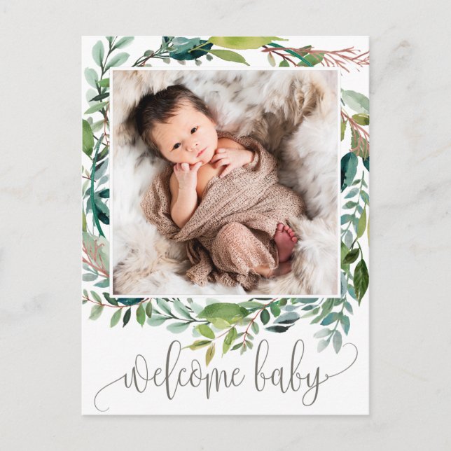 Foliage Photo Birth Announcement Postcard (Front)