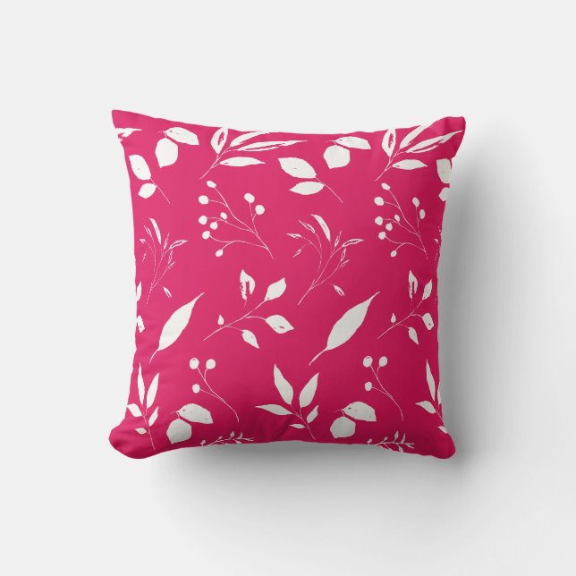 Foliage Raspberry Pink and White Cushion (Front)