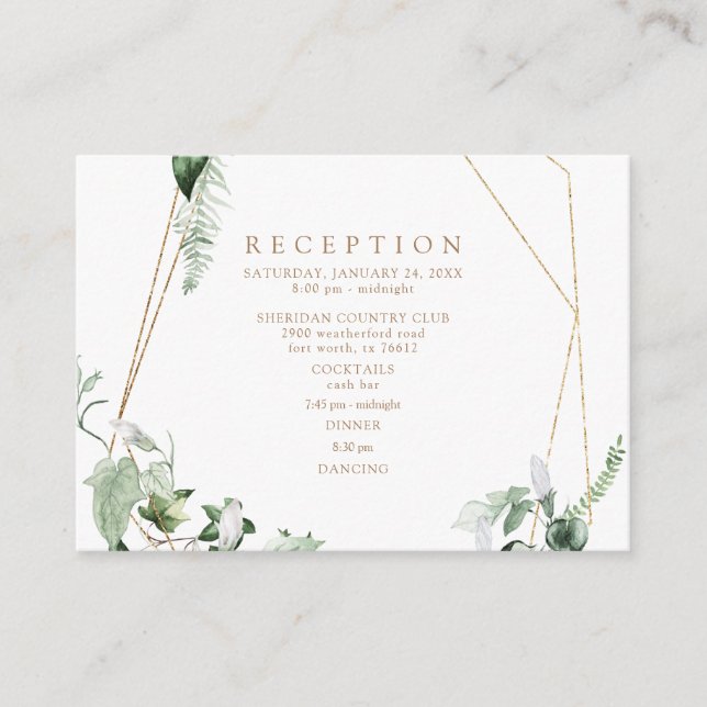 Foliage Reception Gold & White Wedding Enclosure Card (Front)