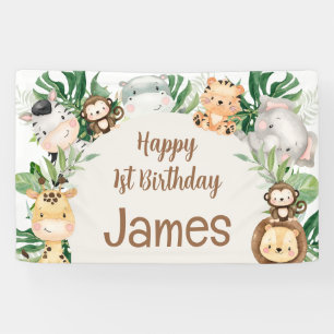Foliage Safari Animals Arch 1st Birthday Banner