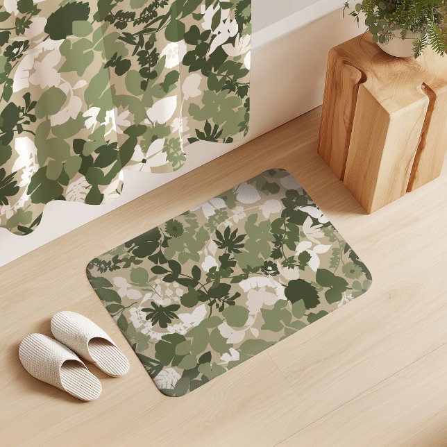 Foliage Sage Olive Green Beige White Bath Mat (Creator Uploaded)