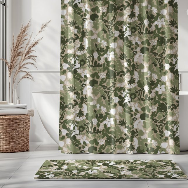 Foliage Sage Olive Green Beige White Shower Curtain (Creator Uploaded)