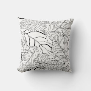 Foliage seamless pattern, long leaves line art ink cushion
