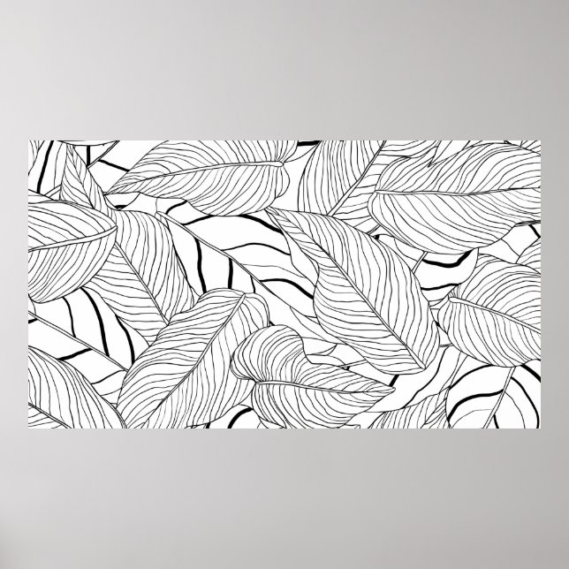 Foliage seamless pattern, long leaves line art ink poster (Front)