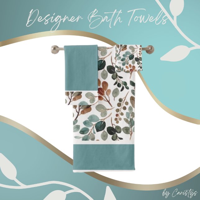 Foliage Teal, Green, Moss, Brown  Bath Towel Set (Creator Uploaded)