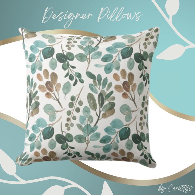 Foliage Teal, Green, Moss, Brown Throw Pillow (Creator Uploaded)