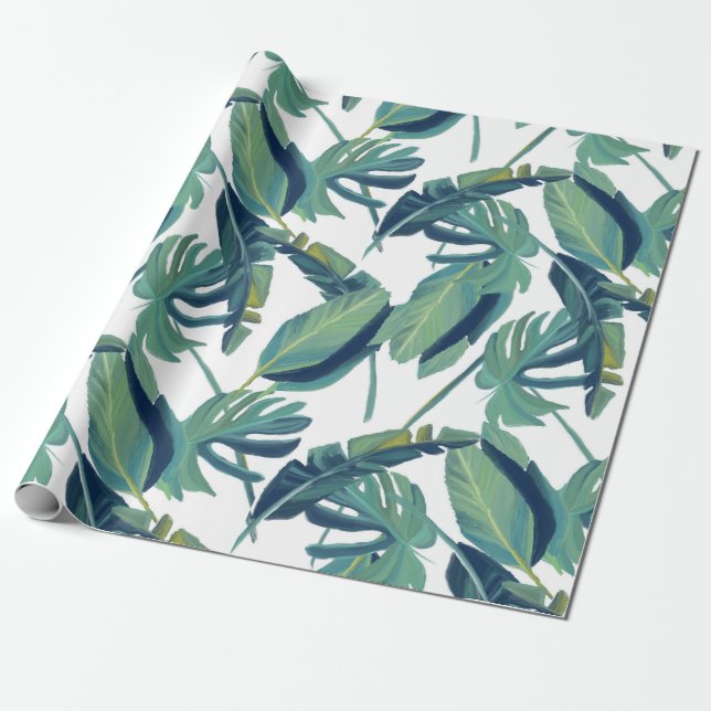 Foliage Tropical Monstera Leaves Wrapping Paper (Unrolled)