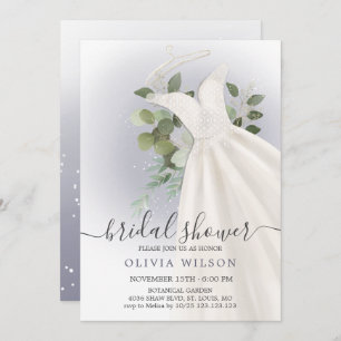 Foliage Wedding Dress Bridal Shower Invitation