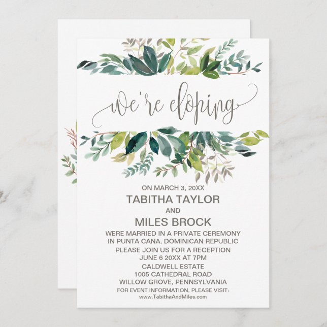 Foliage We're Eloping Elopement Reception Invitation (Front/Back)