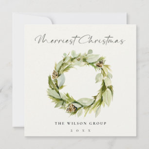 Foliage Winter Wreath Merriest Christmas Logo Holiday Card