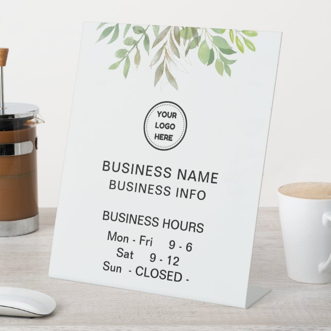 Foliage With Logo Business Hours Business Pedestal Sign (In SItu)