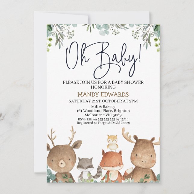 Foliage Woodland Animals Baby Shower Invitation (Front)